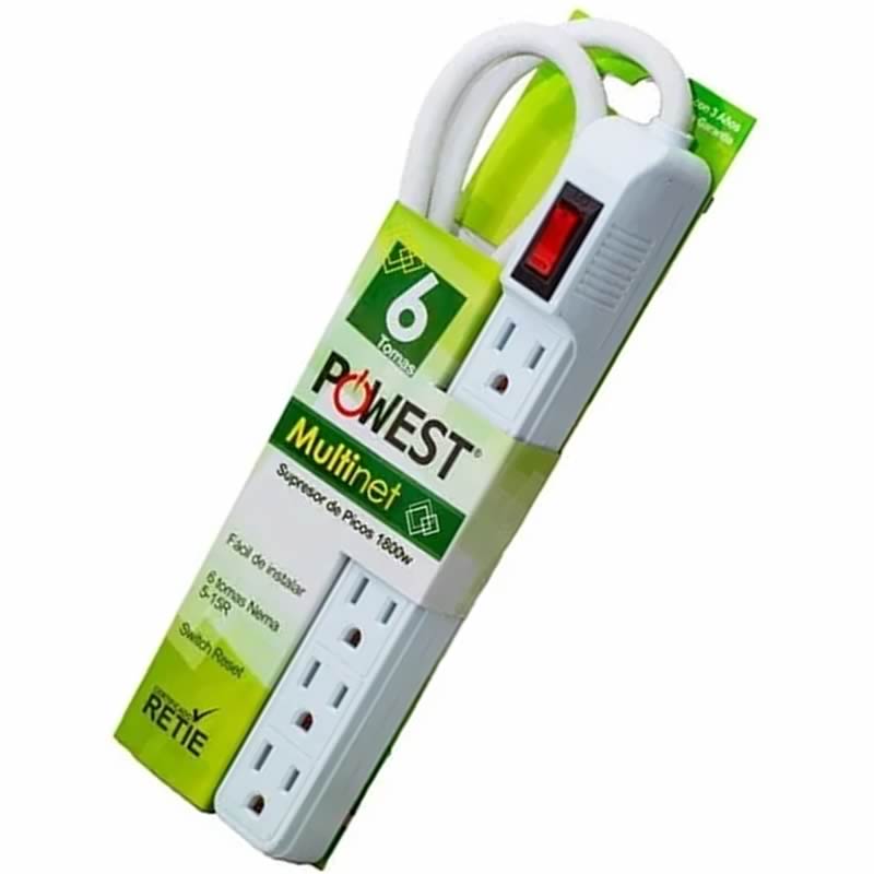 Multitoma/Regleta POWEST Multinet de 6 salidas (con Supresor de Picos)